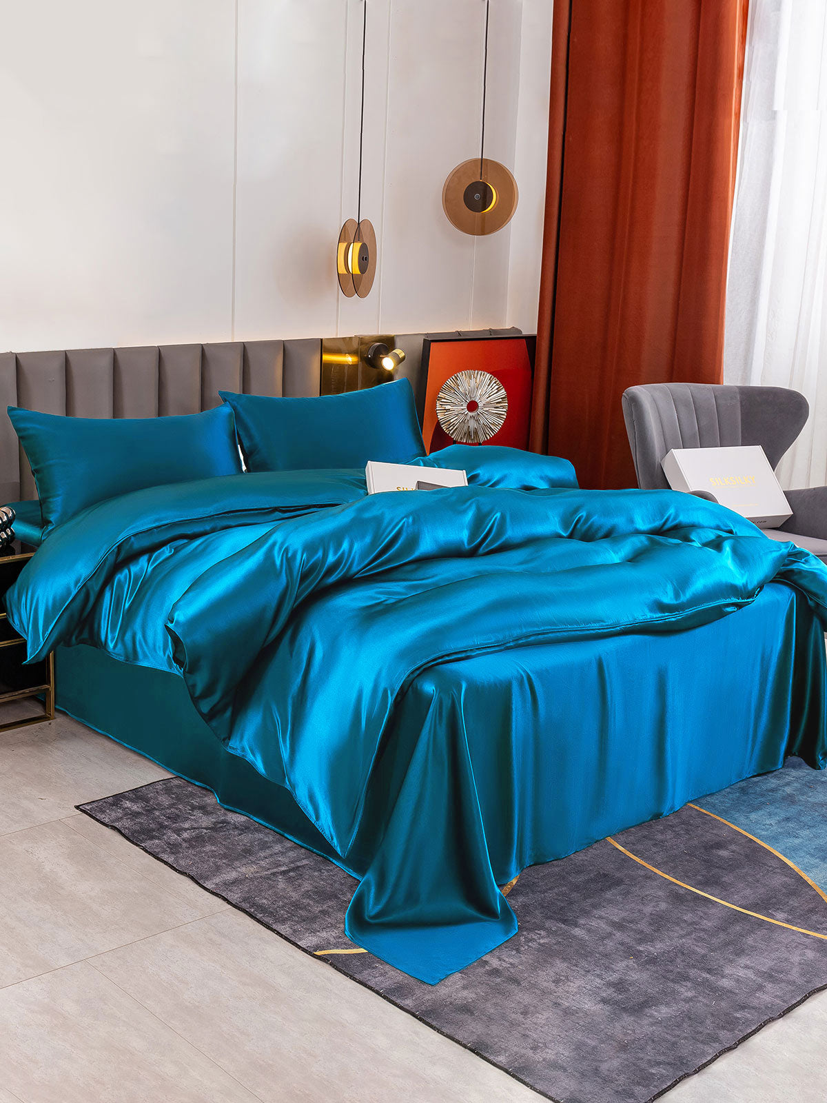 [Teal] SilkSilky-UK 19Momme Pure Silk Bedding Set 001