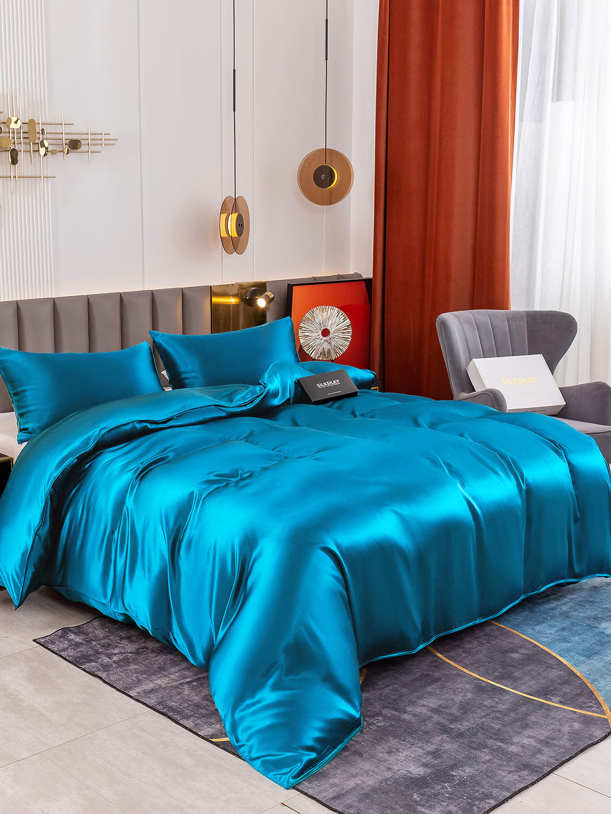 [Teal] SilkSilky-UK 19Momme Pure Silk Bedding Set 001