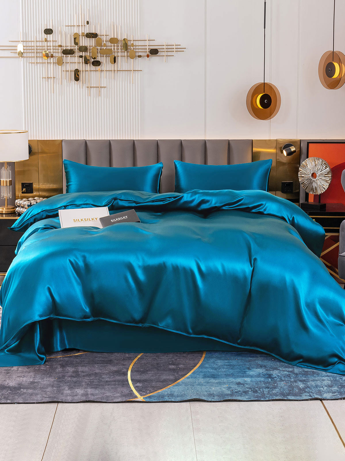 [Teal] SilkSilky-UK 19Momme Pure Silk Bedding Set 002