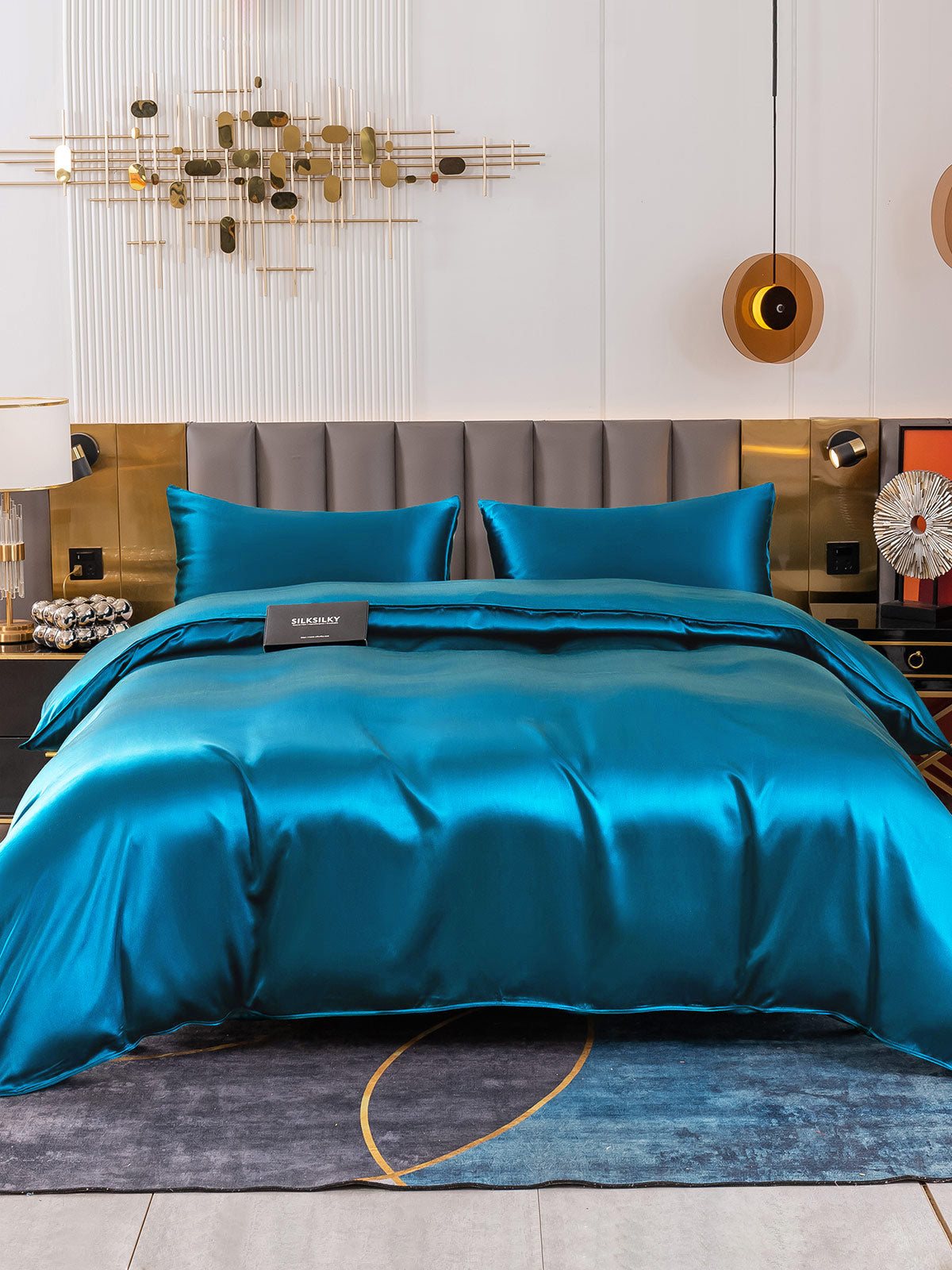 [Teal] SilkSilky-UK 19Momme Pure Silk Bedding Set 002