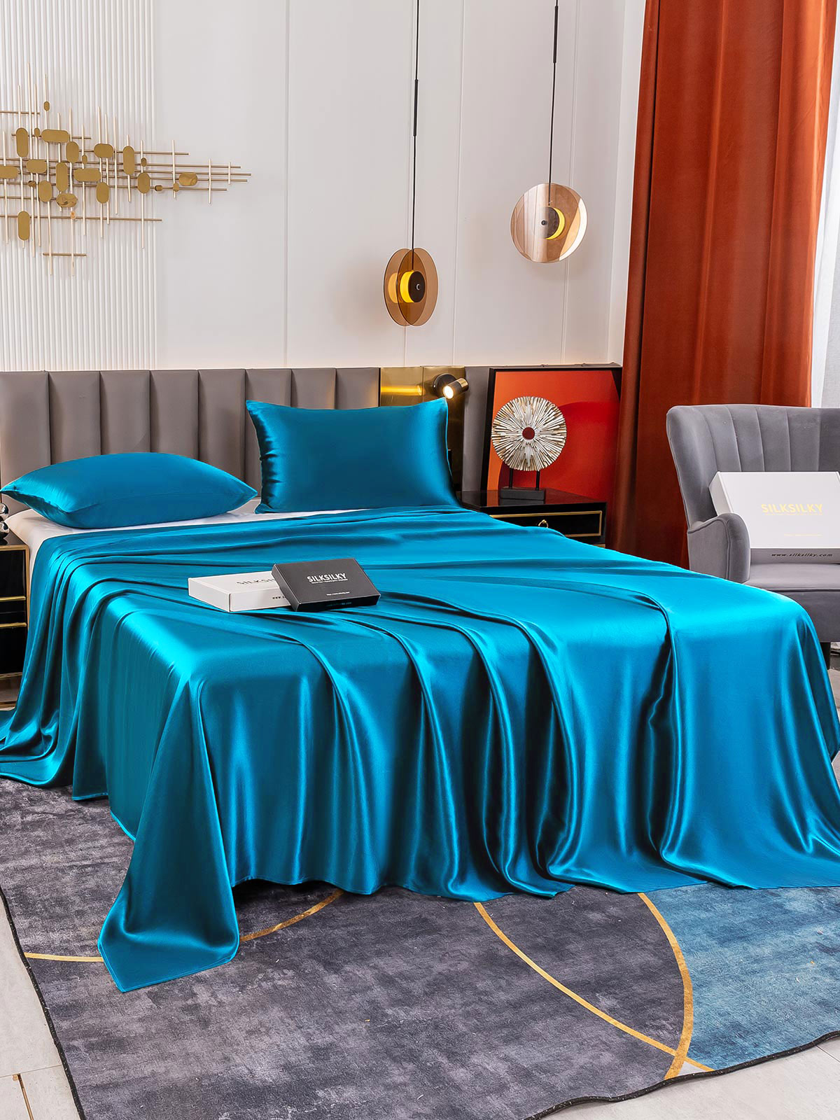 [Teal] SilkSilky-UK 19Momme Pure Silk Bedding Set 003
