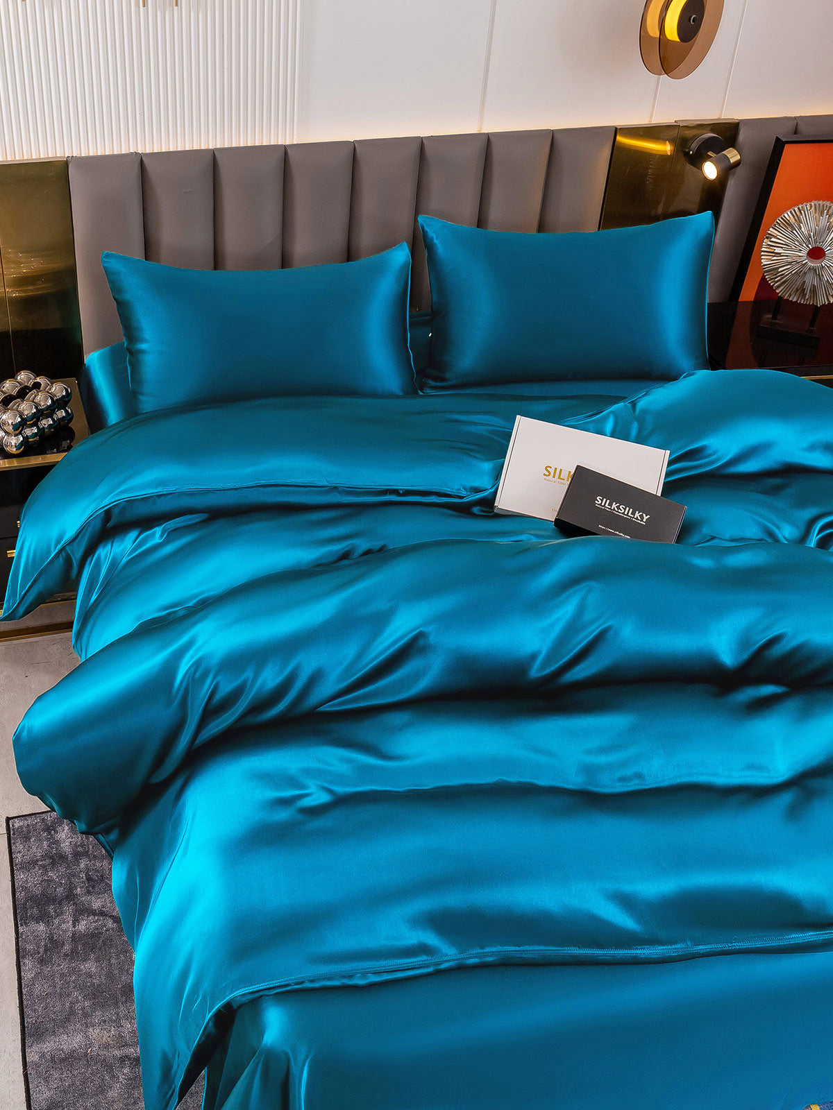 [Teal] SilkSilky-UK 19Momme Pure Silk Bedding Set 003
