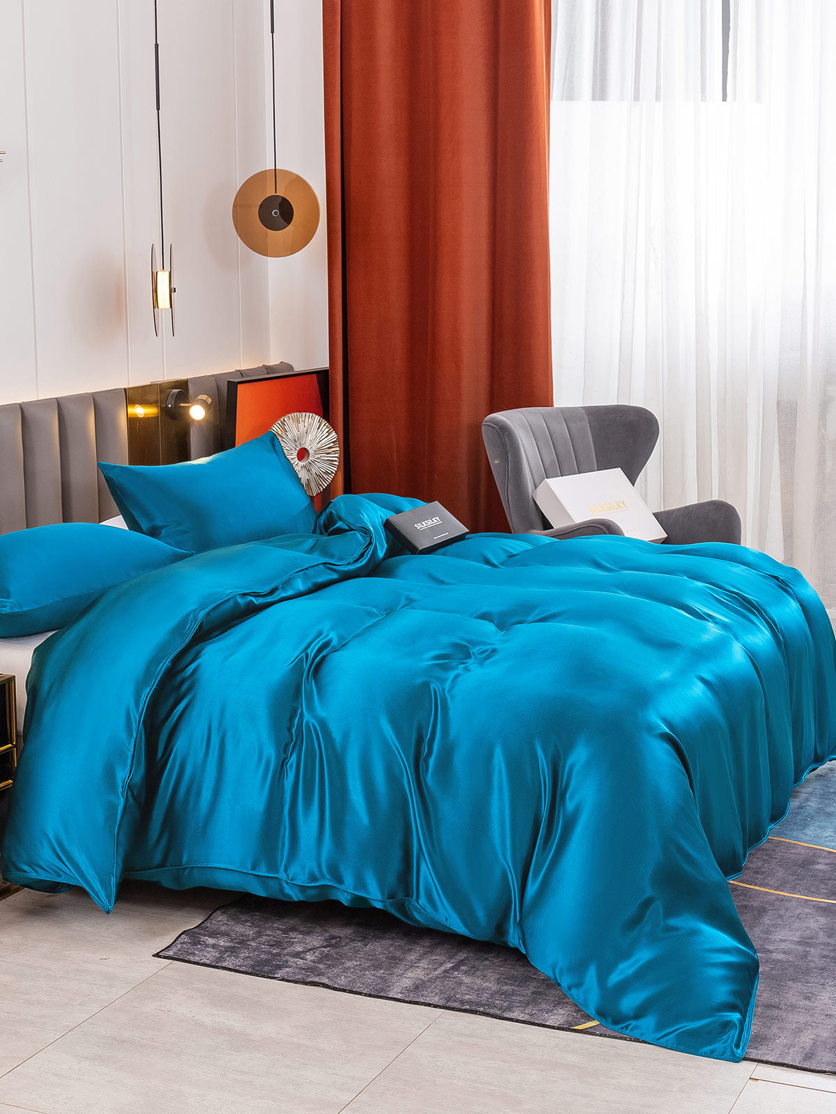 [Teal] SilkSilky-UK 19Momme Pure Silk Bedding Set 003
