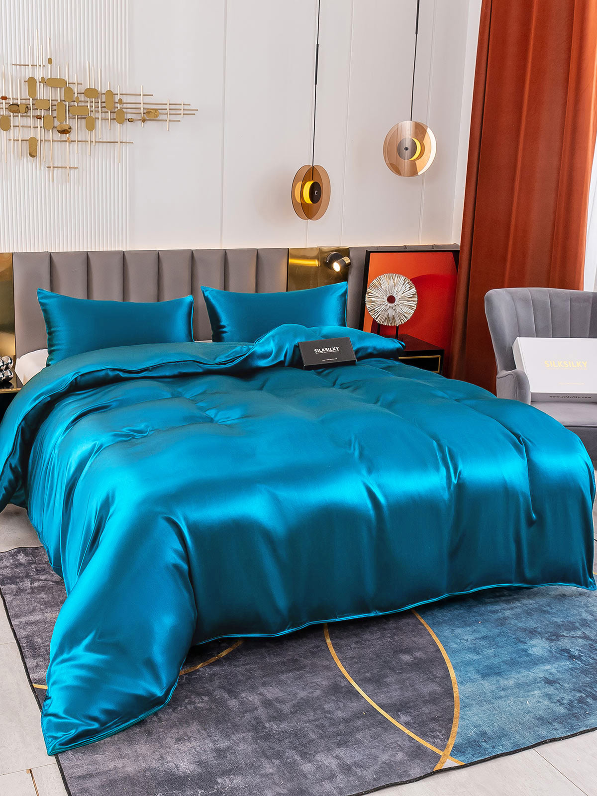 [Teal] SilkSilky-UK 19Momme Pure Silk Bedding Set 004