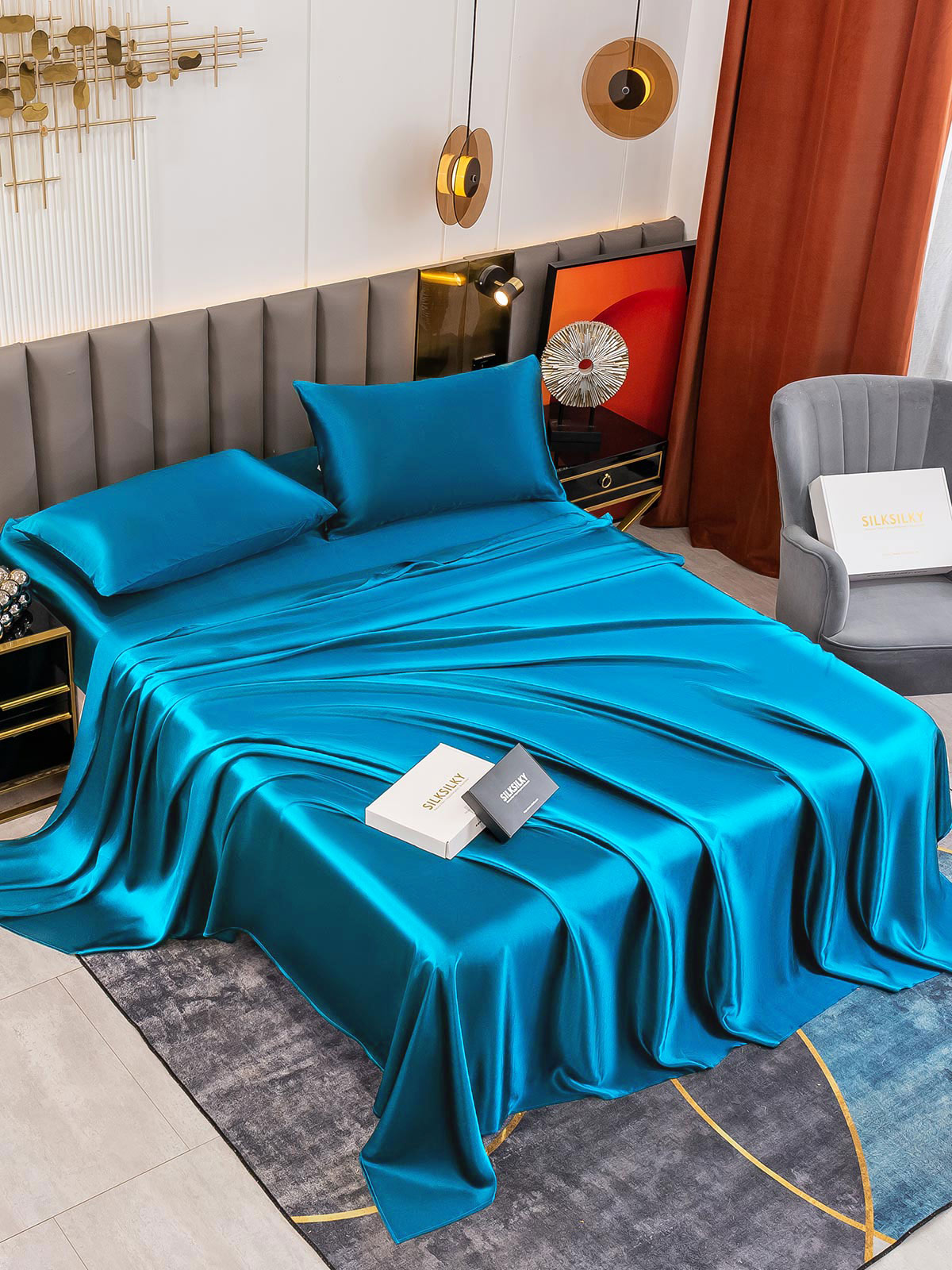 [Teal] SilkSilky-UK 19Momme Pure Silk Sheet 001
