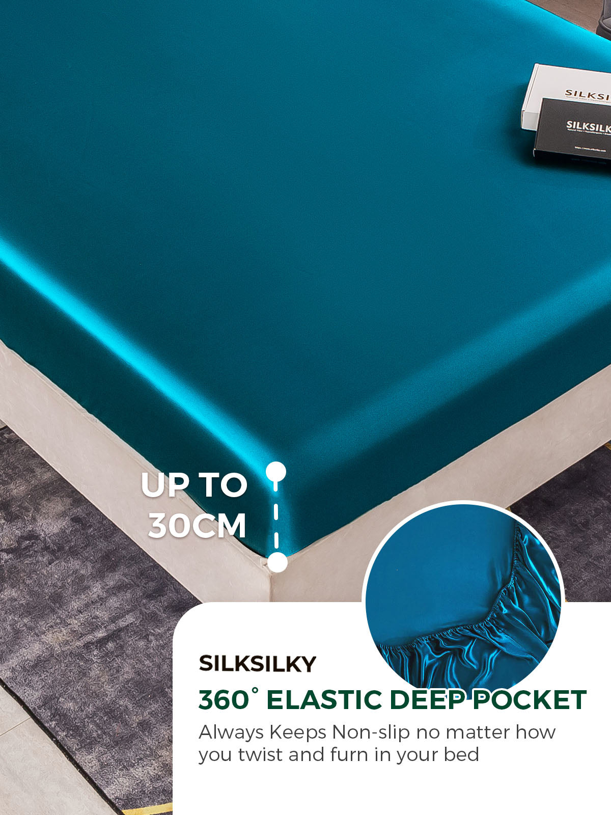 [Teal] SilkSilky-UK 19Momme Pure Silk Sheet 004