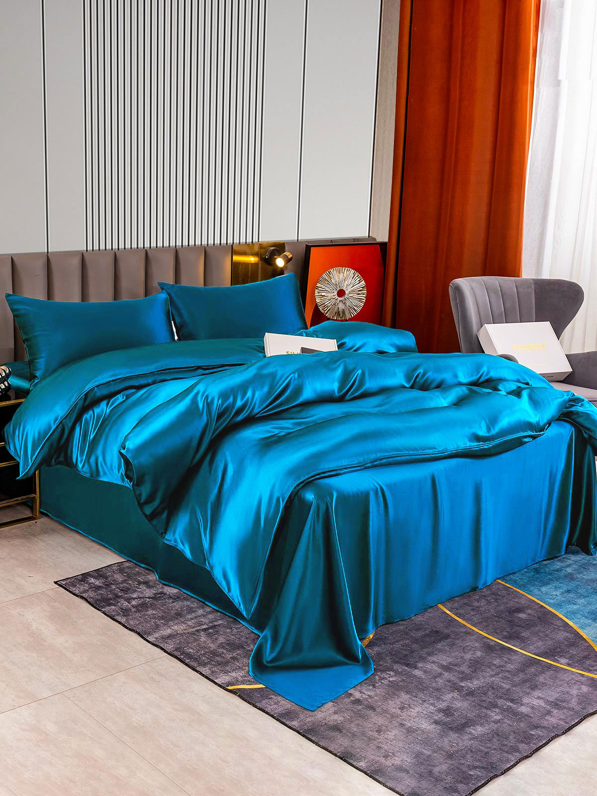[Teal] SilkSilky-UK 22Momme Pure Silk Bedding Set 002