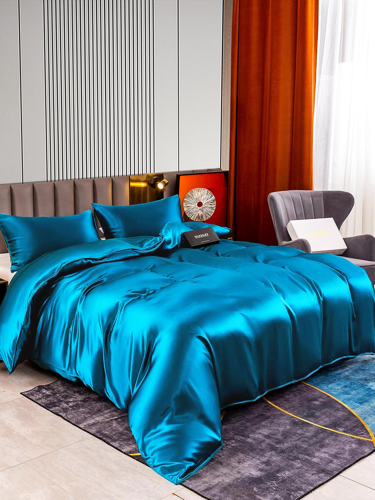 [Teal] SilkSilky-UK 22Momme Pure Silk Bedding Set 002