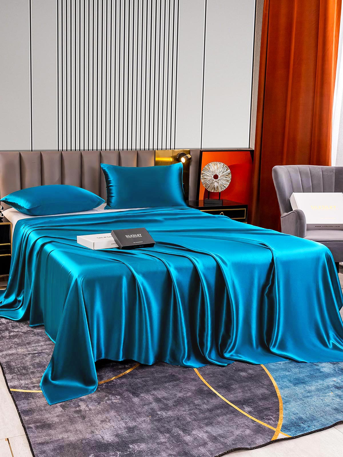 [Teal] SilkSilky-UK 22Momme Pure Silk Bedding Set 003