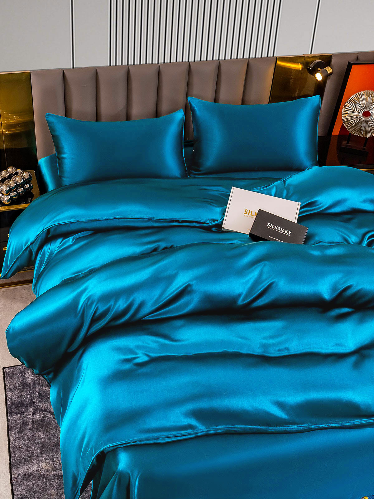 [Teal] SilkSilky-UK 22Momme Pure Silk Bedding Set 003