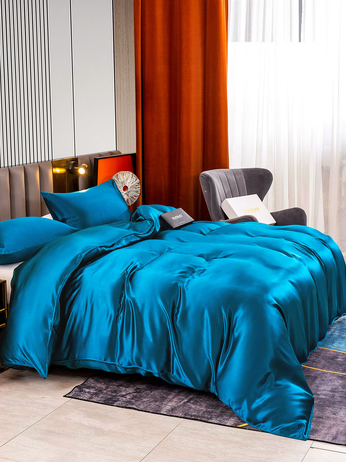 [Teal] SilkSilky-UK 22Momme Pure Silk Bedding Set 003