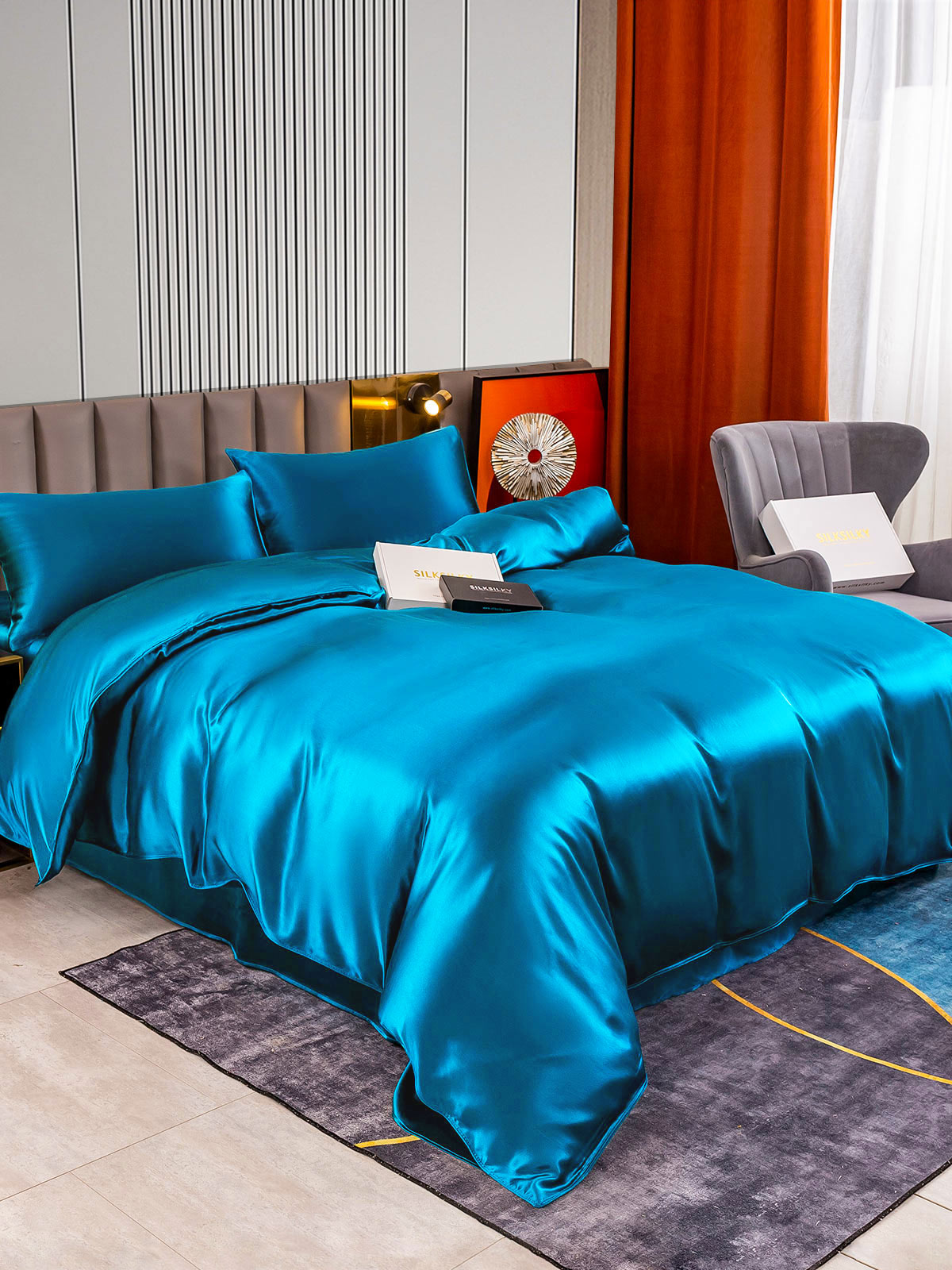 [Teal] SilkSilky-UK 22Momme Pure Silk Bedding Set 004