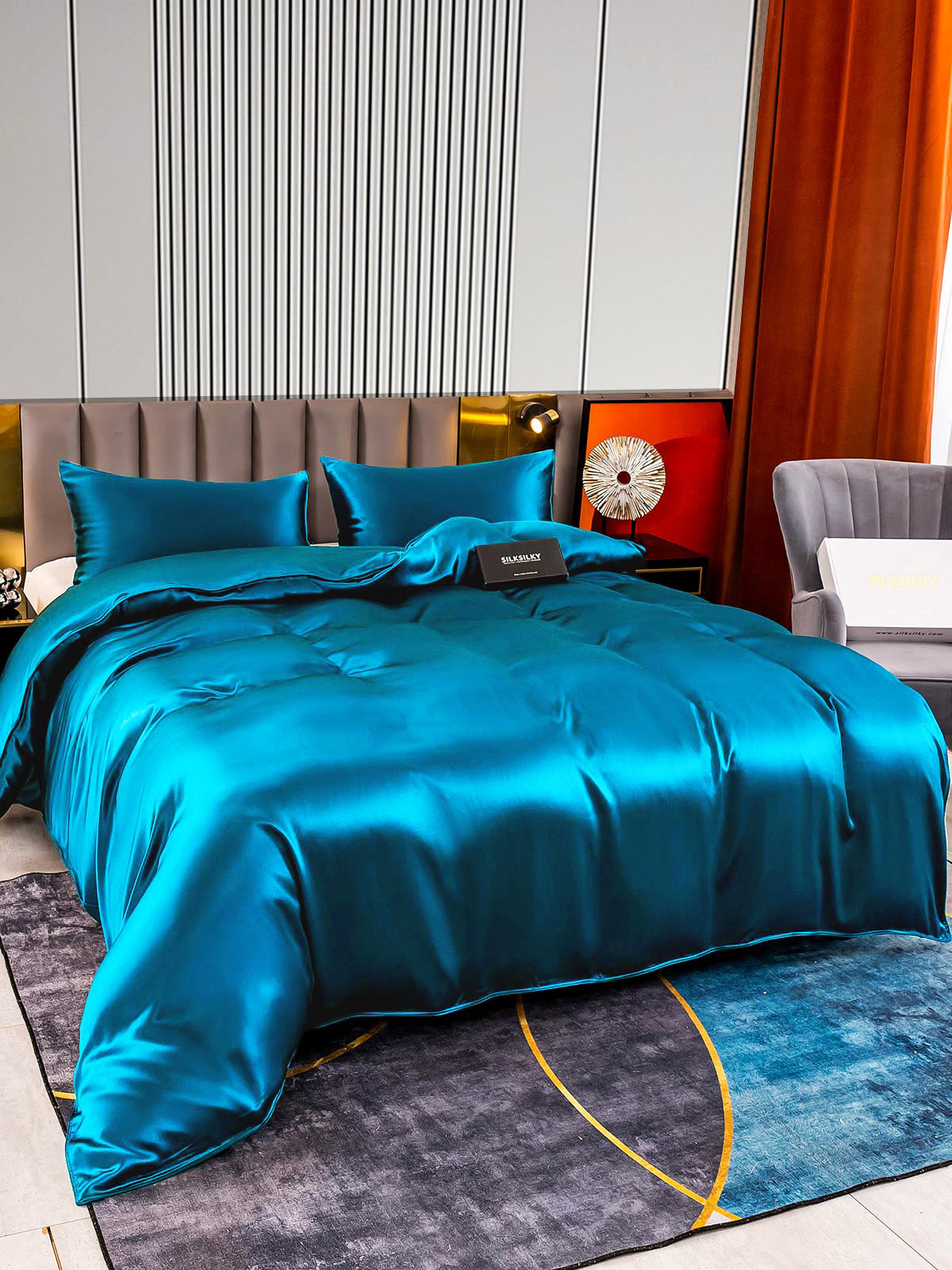 [Teal] SilkSilky-UK 22Momme Pure Silk Bedding Set 004