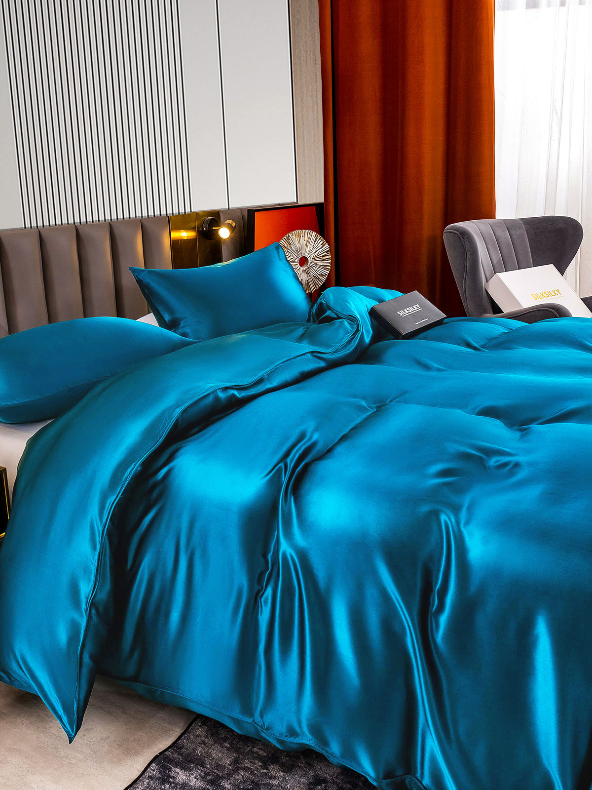[Teal] SilkSilky-UK 22Momme Pure Silk Bedding Set 005