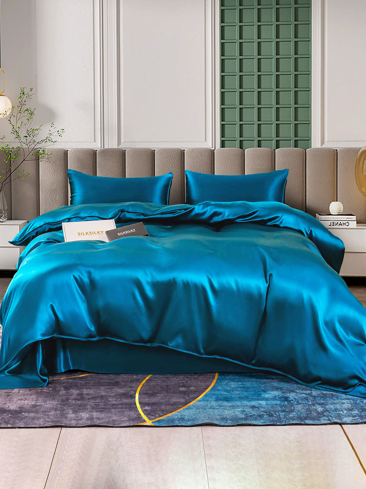 [Teal] SilkSilky-UK 25Momme Pure Silk Bedding Set 001