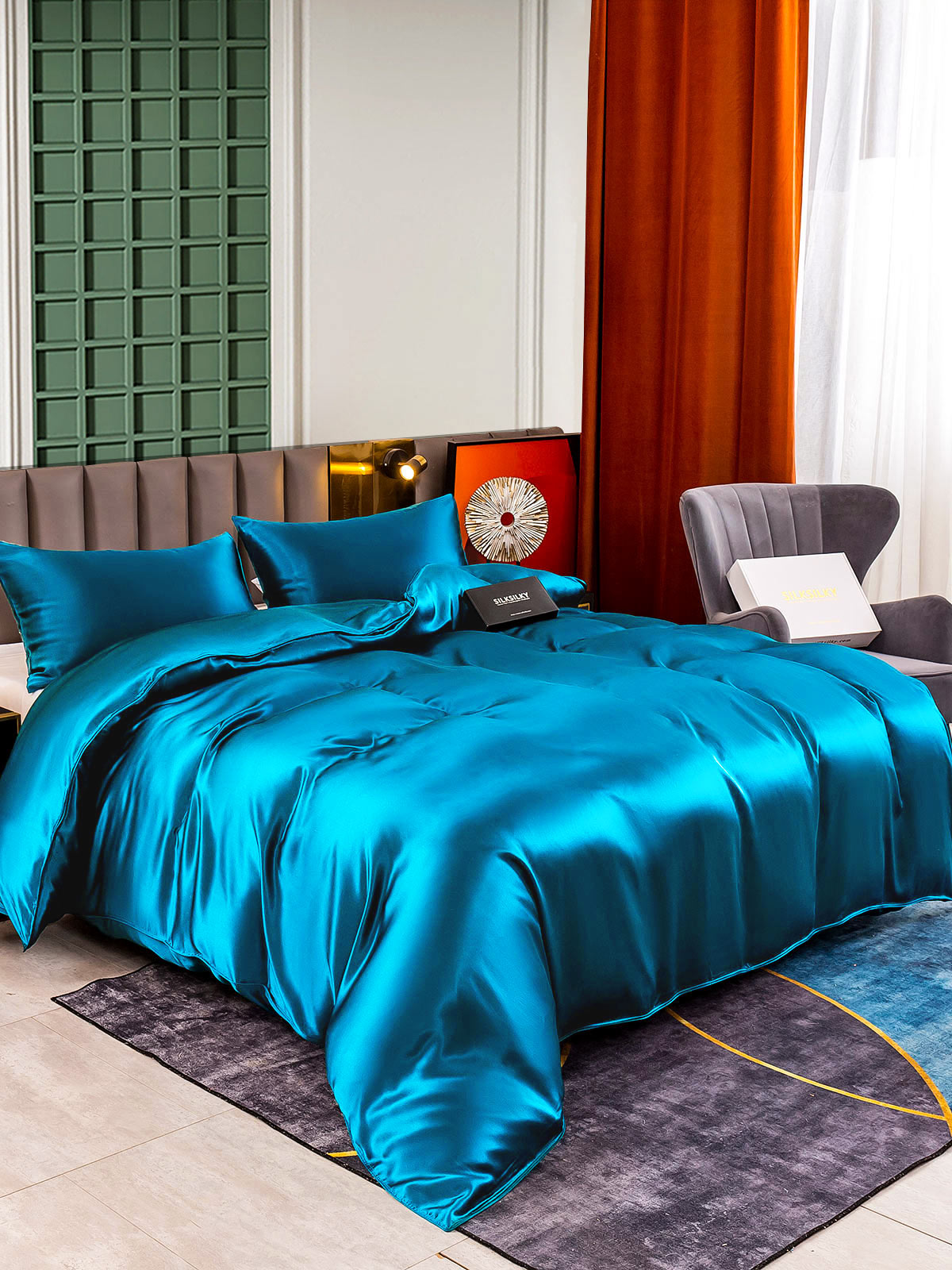 [Teal] SilkSilky-UK 25Momme Pure Silk Bedding Set 001
