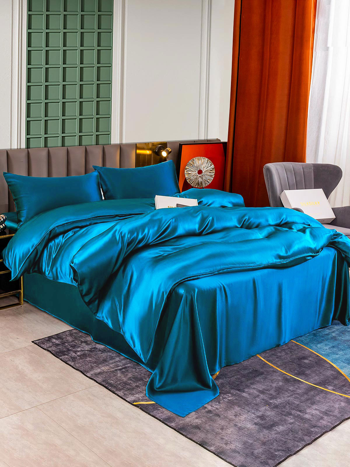 [Teal] SilkSilky-UK 25Momme Pure Silk Bedding Set 002