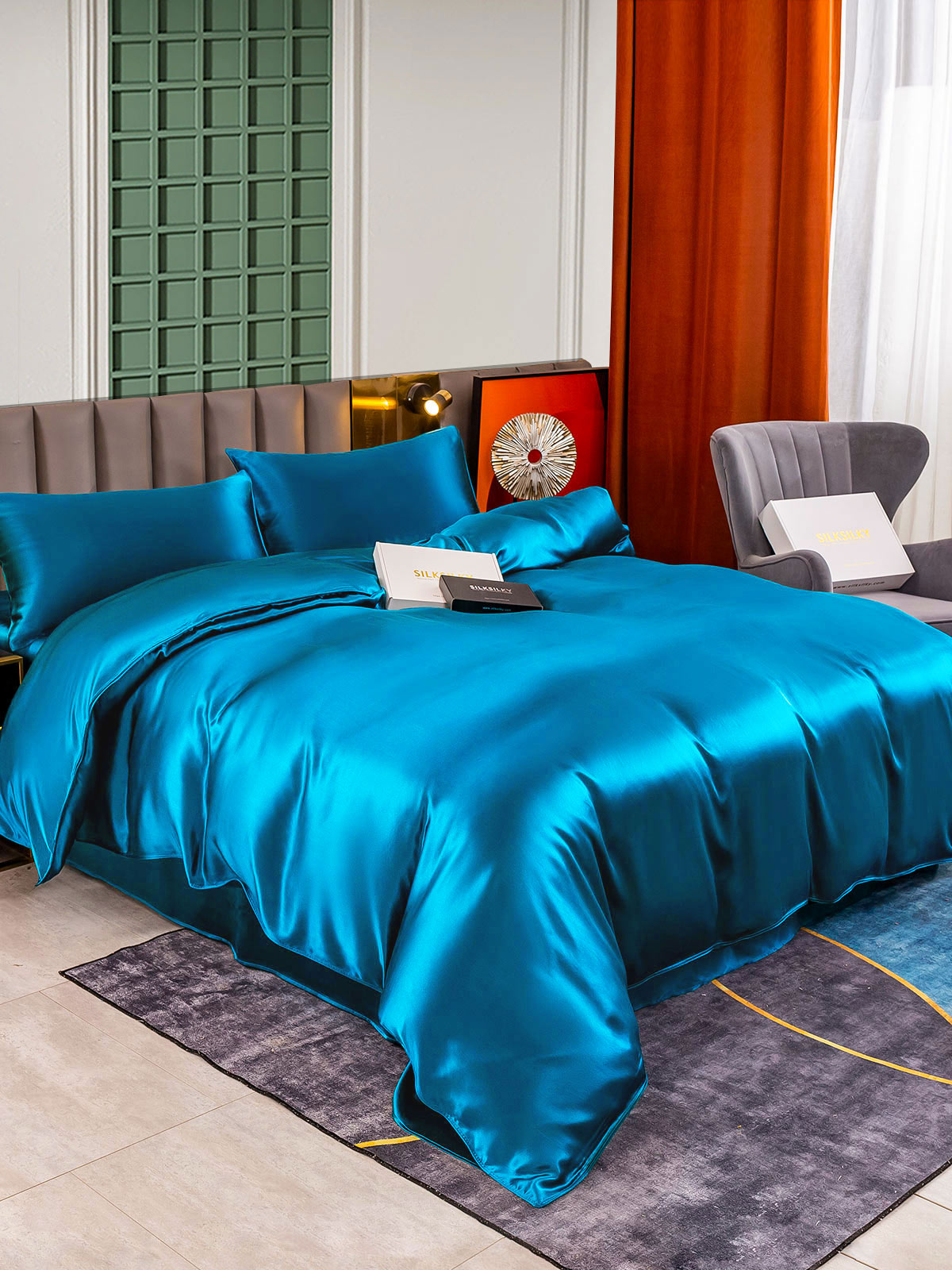 [Teal] SilkSilky-UK 25Momme Pure Silk Bedding Set 004