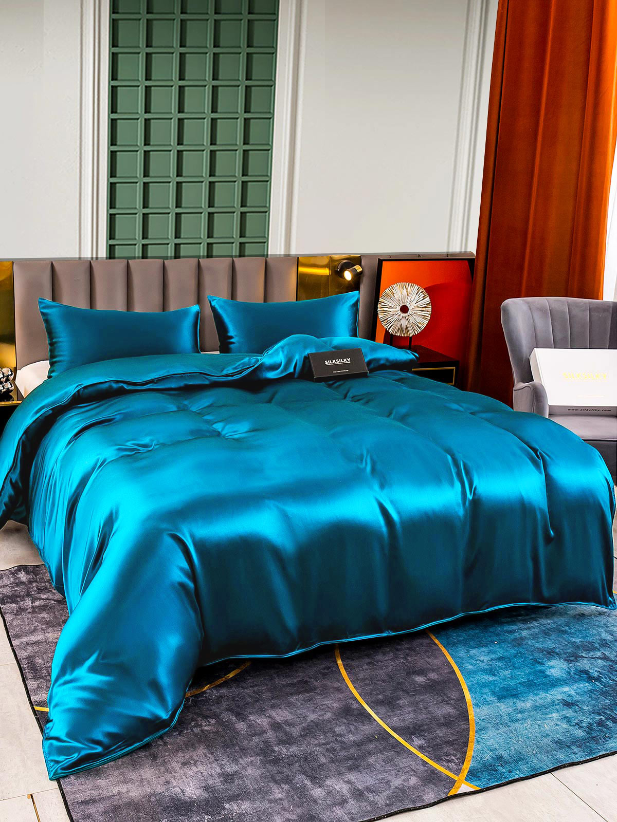 [Teal] SilkSilky-UK 25Momme Pure Silk Bedding Set 004