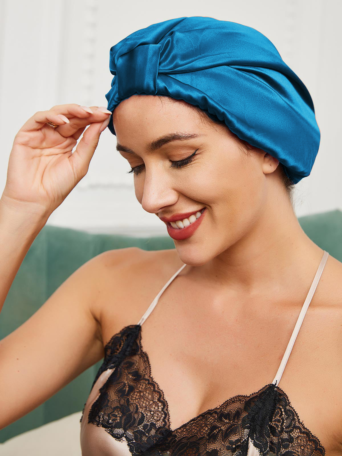 [Teal] SilkSilky-UK Pure Silk Sleep Cap 001