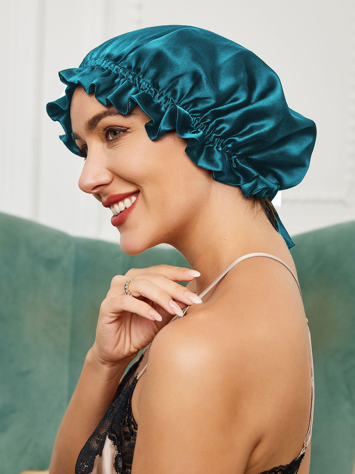 [Teal] SilkSilky-UK Pure Silk Sleep Cap 001