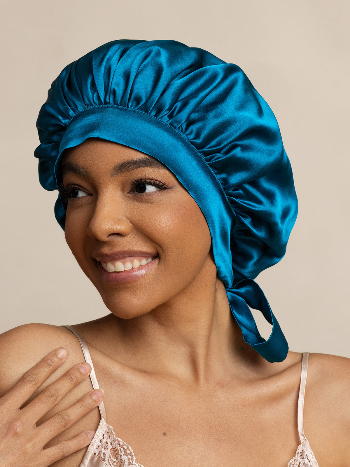 [Teal] SilkSilky-UK Pure Silk Sleep Cap 001