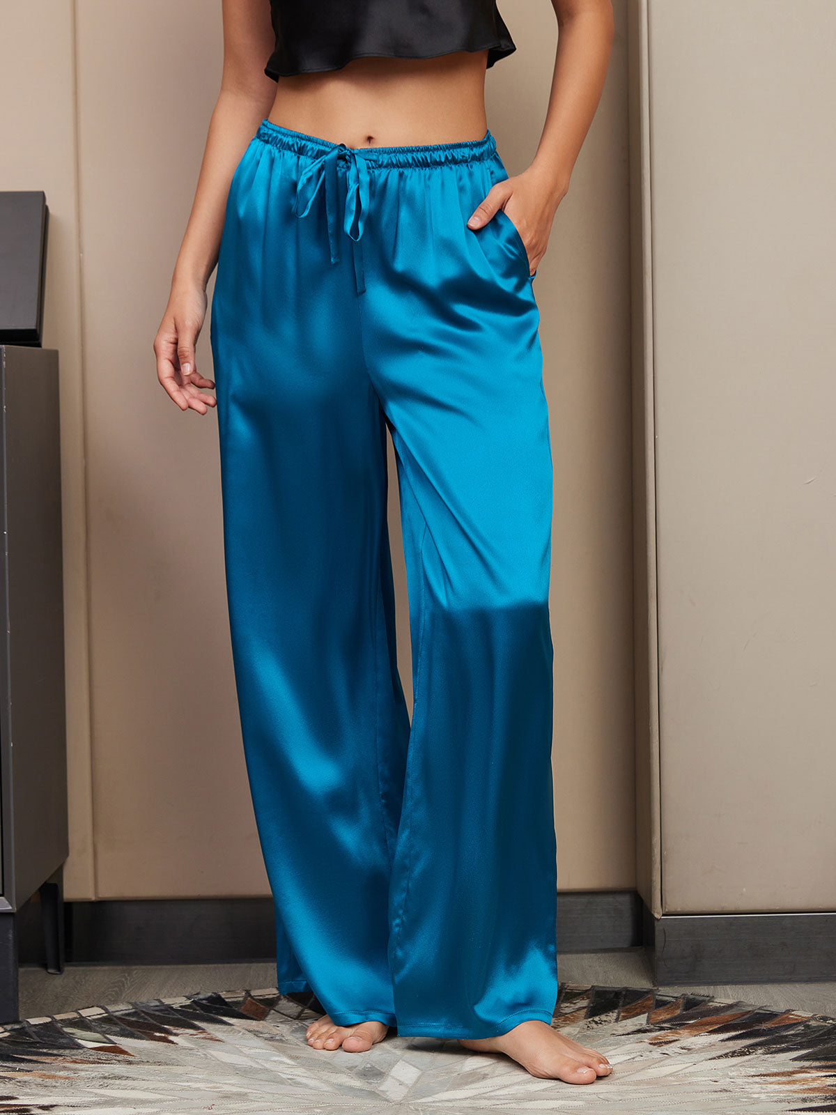 [Teal] SilkSilky-UK Pure Silk Womens Pants 003