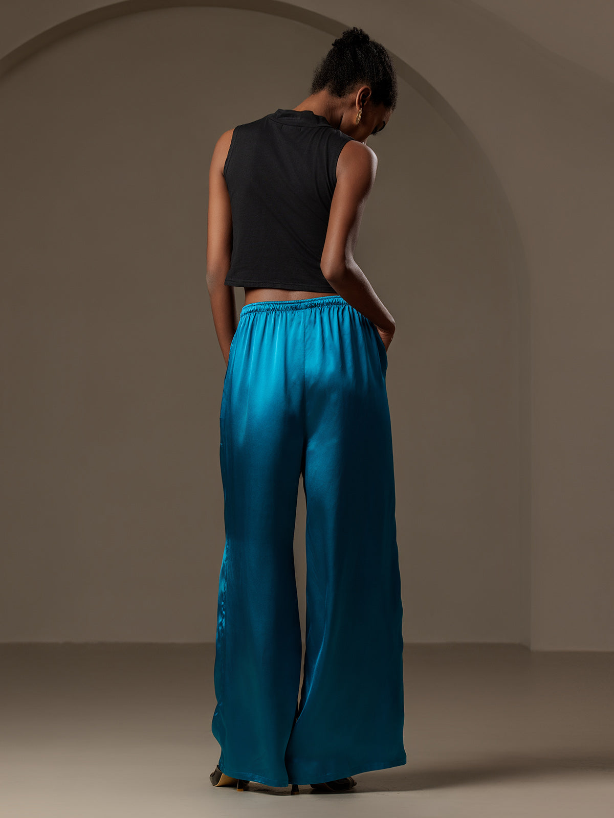 [Teal] SilkSilky-UK Pure Silk Womens Pants 002