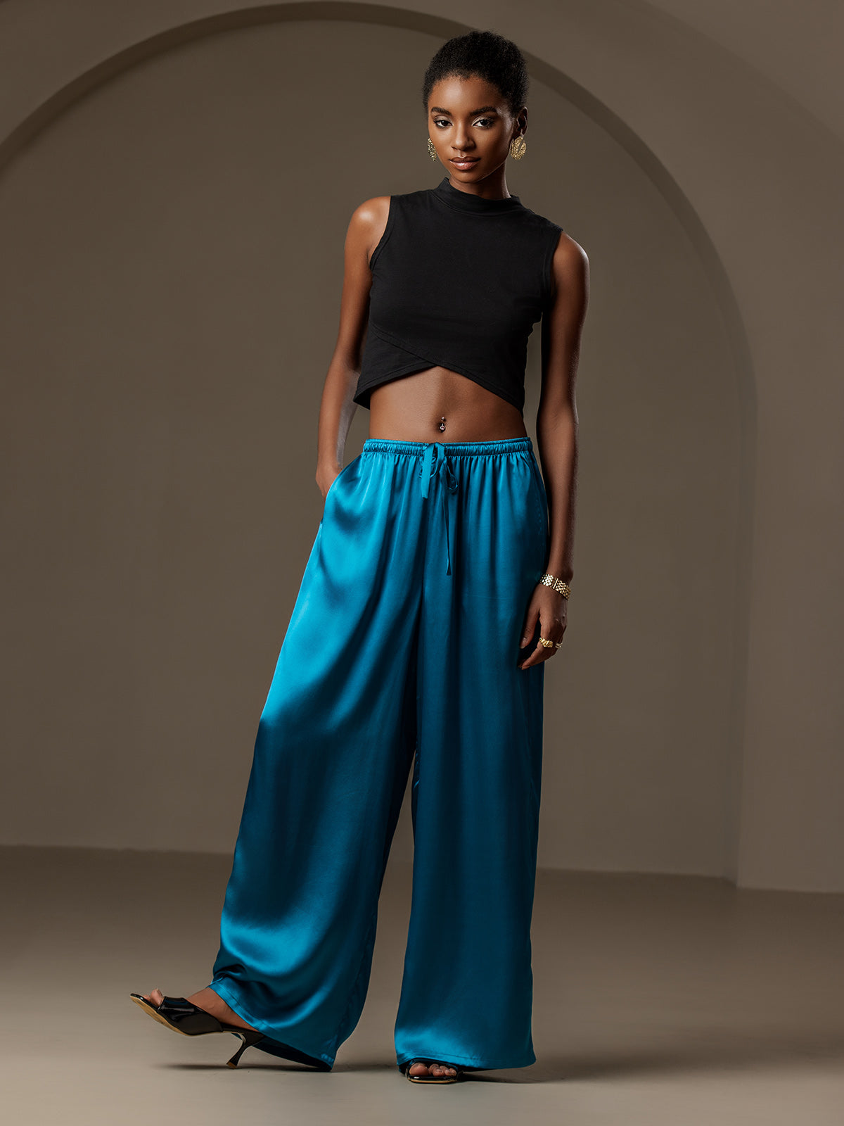 [Teal] SilkSilky-UK Pure Silk Womens Pants 004