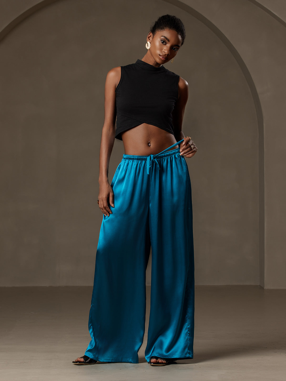 [Teal] SilkSilky-UK Pure Silk Womens Pants 005