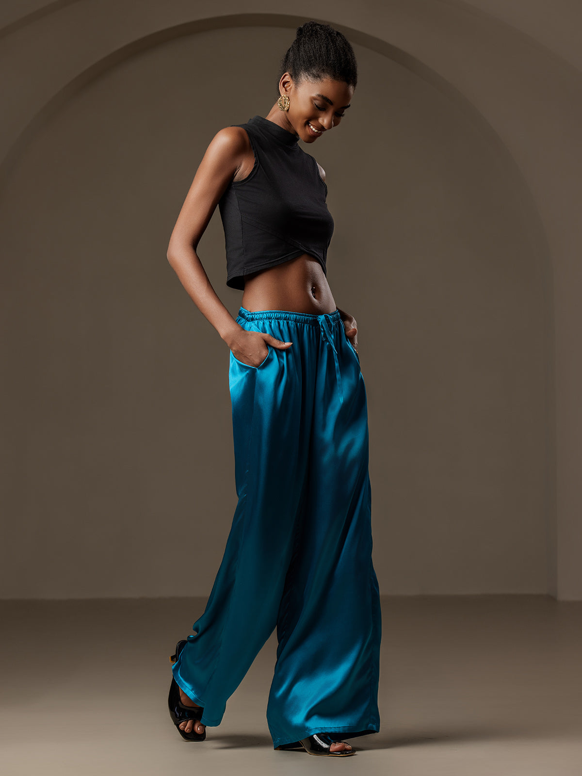 [Teal] SilkSilky-UK Pure Silk Womens Pants 006