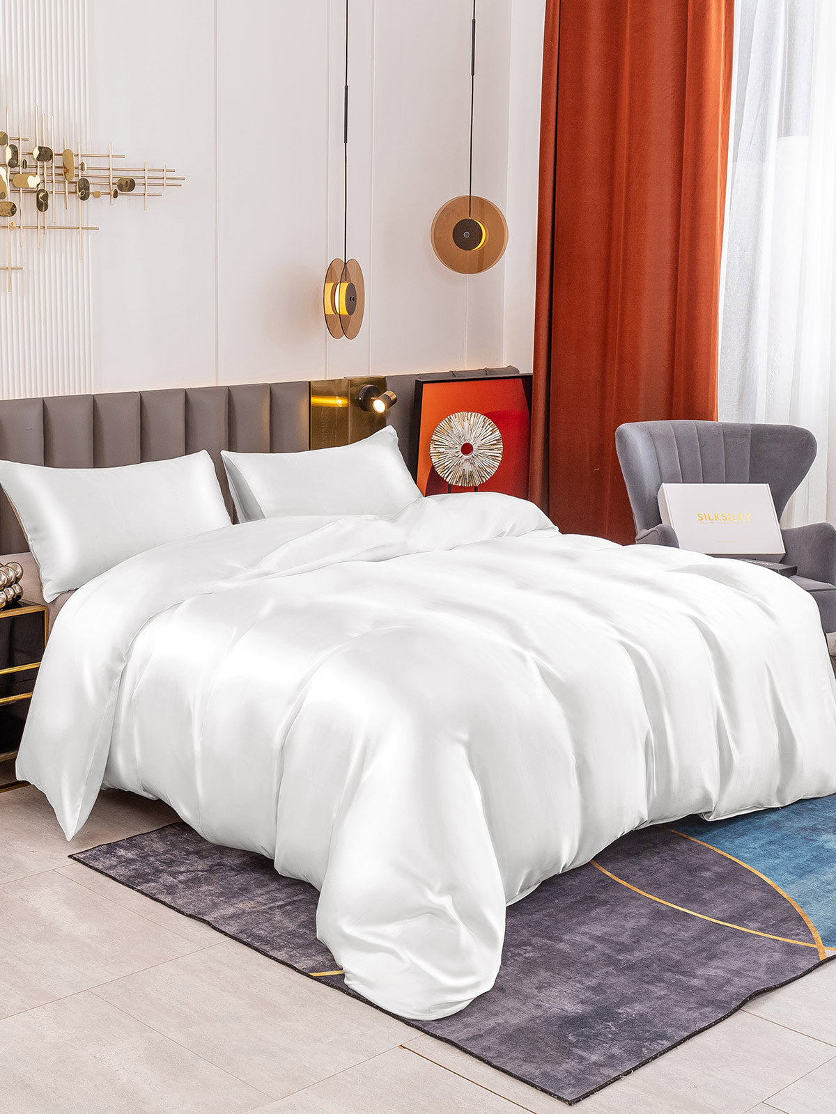 [White] SilkSilky-UK 19Momme Pure Silk Bedding Set 001
