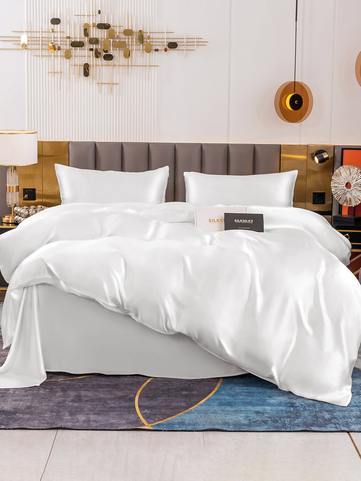 [White] SilkSilky-UK 19Momme Pure Silk Bedding Set 002