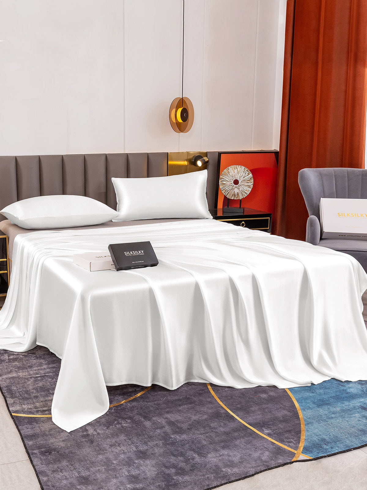[White] SilkSilky-UK 19Momme Pure Silk Bedding Set 003