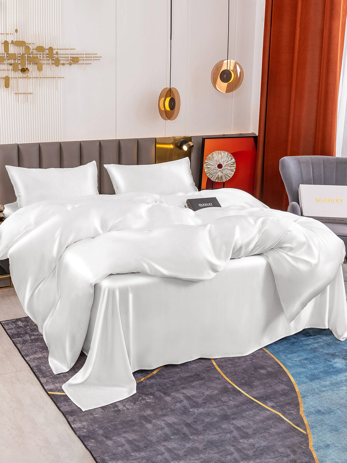 [White] SilkSilky-UK 19Momme Pure Silk Bedding Set 003