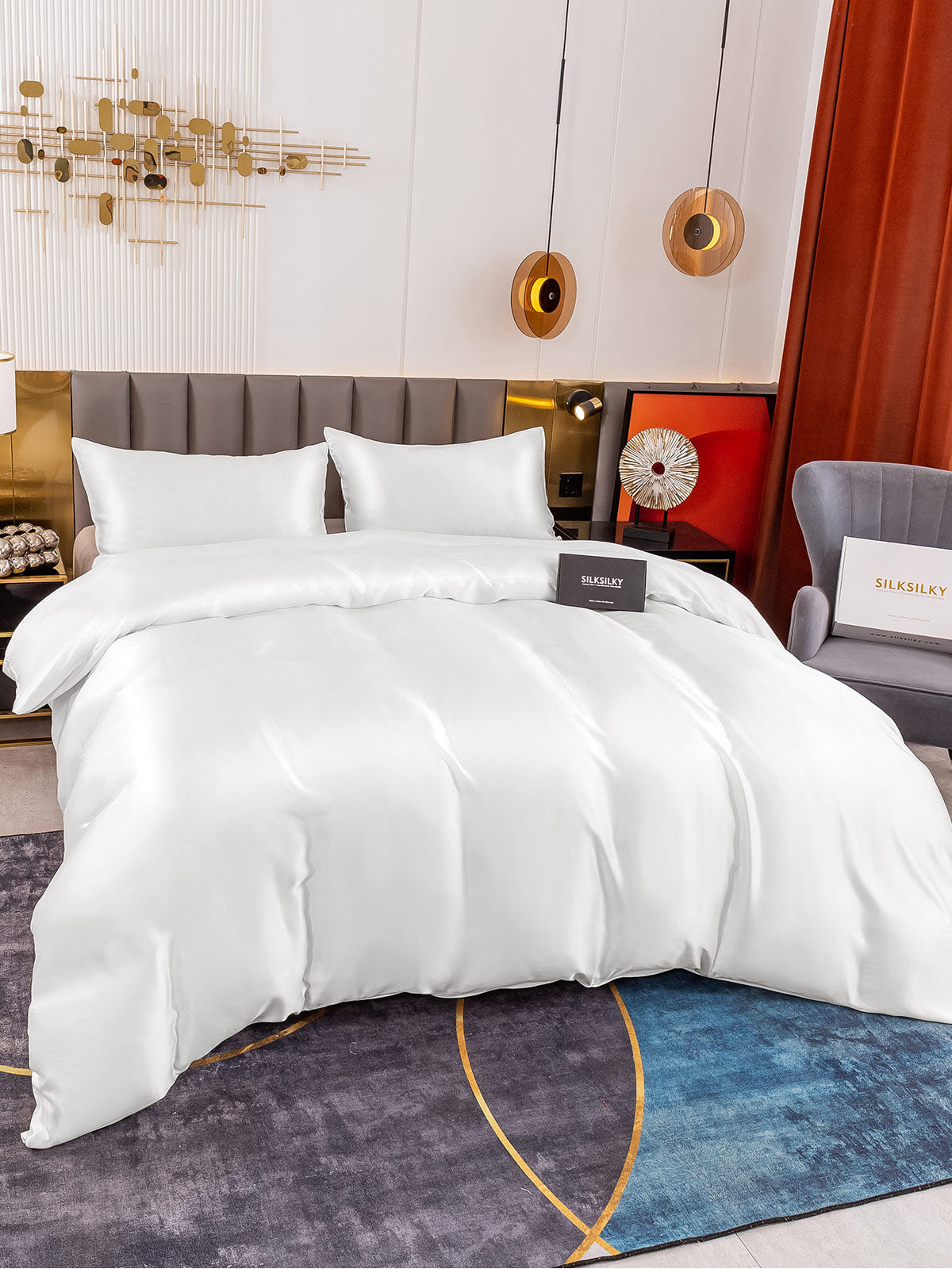 [White] SilkSilky-UK 19Momme Pure Silk Bedding Set 003