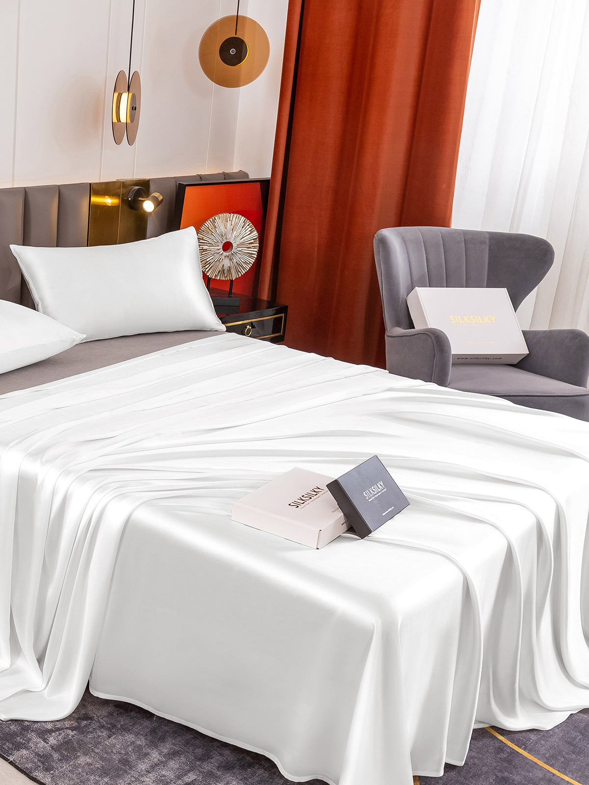 [White] SilkSilky-UK 19Momme Pure Silk Bedding Set 004