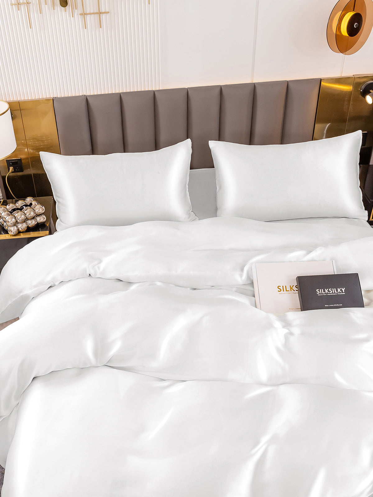 [White] SilkSilky-UK 19Momme Pure Silk Bedding Set 004