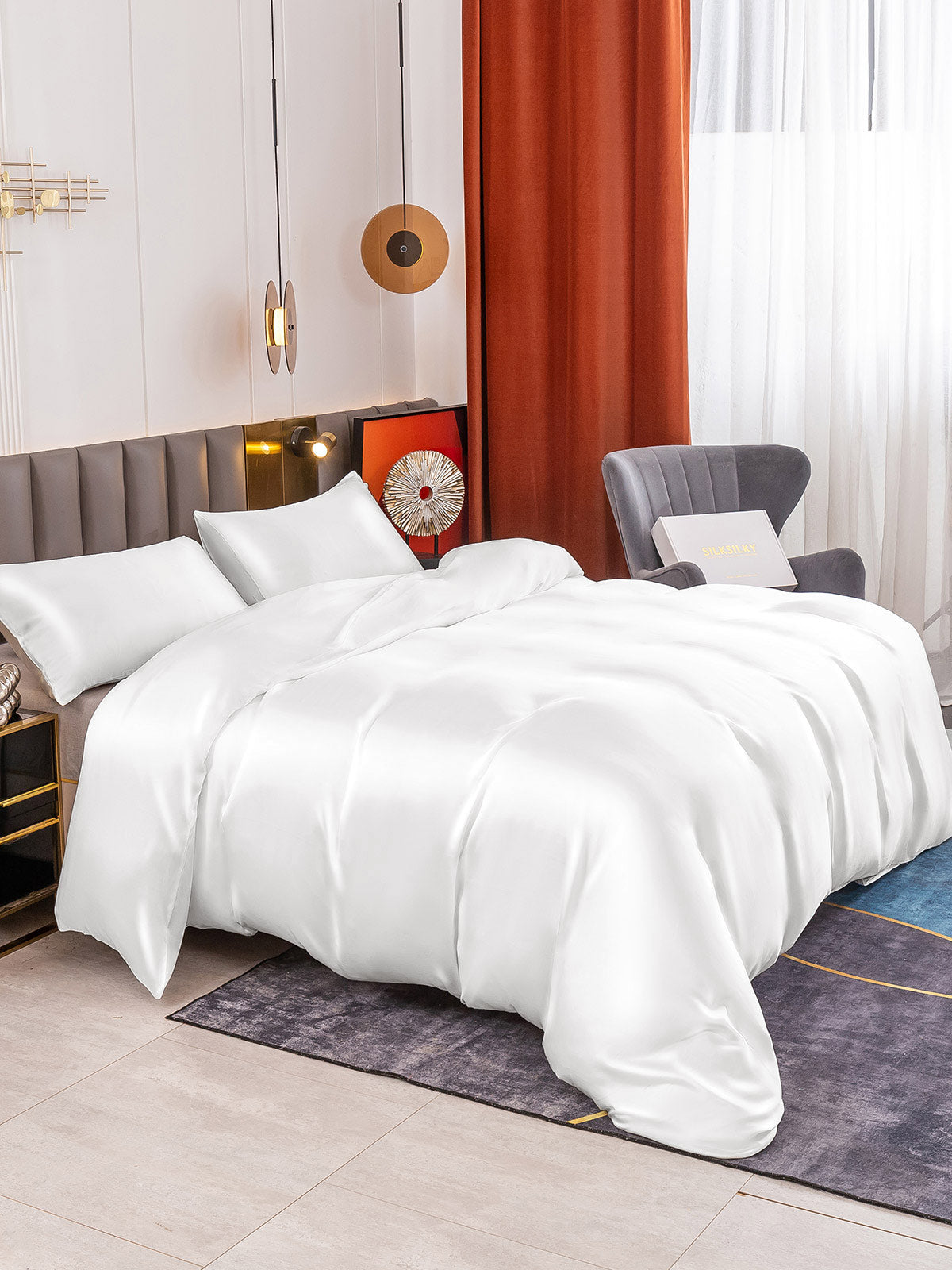[White] SilkSilky-UK 19Momme Pure Silk Bedding Set 004