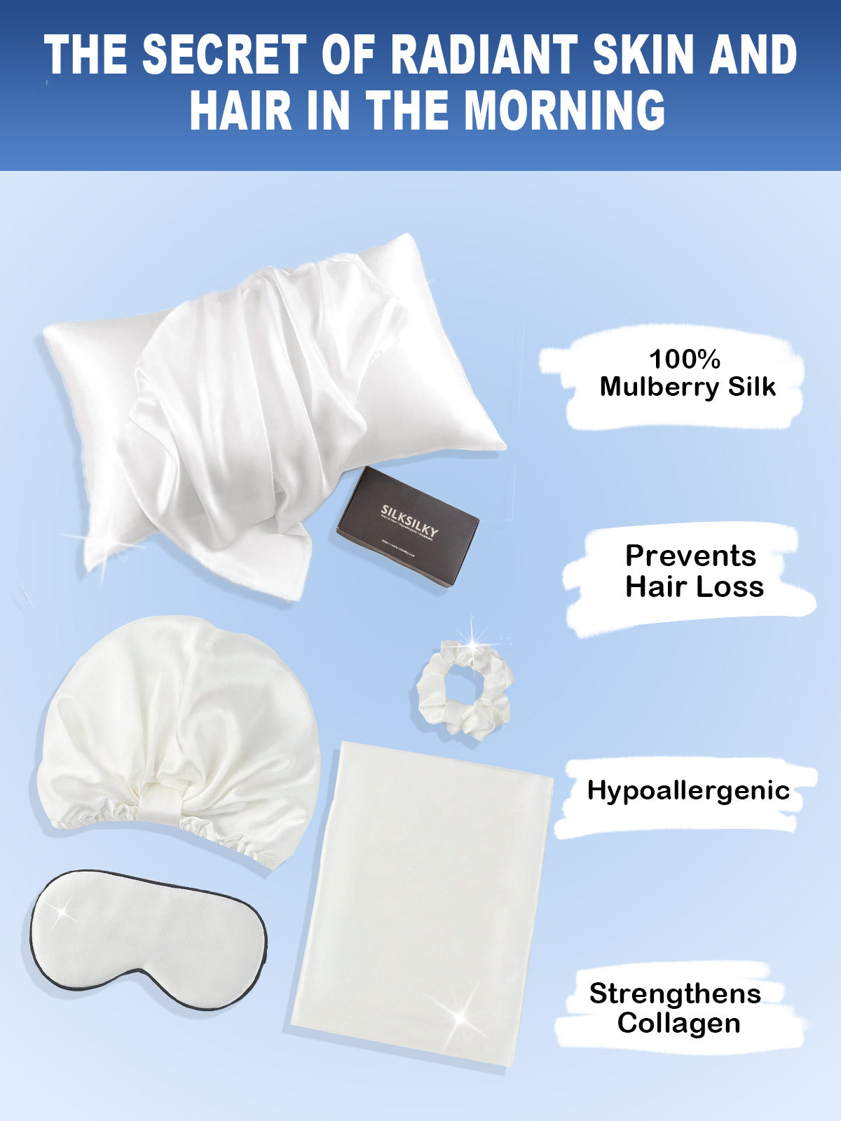 [White] SilkSilky-UK 19Momme Pure Silk Pillowcase Set 002