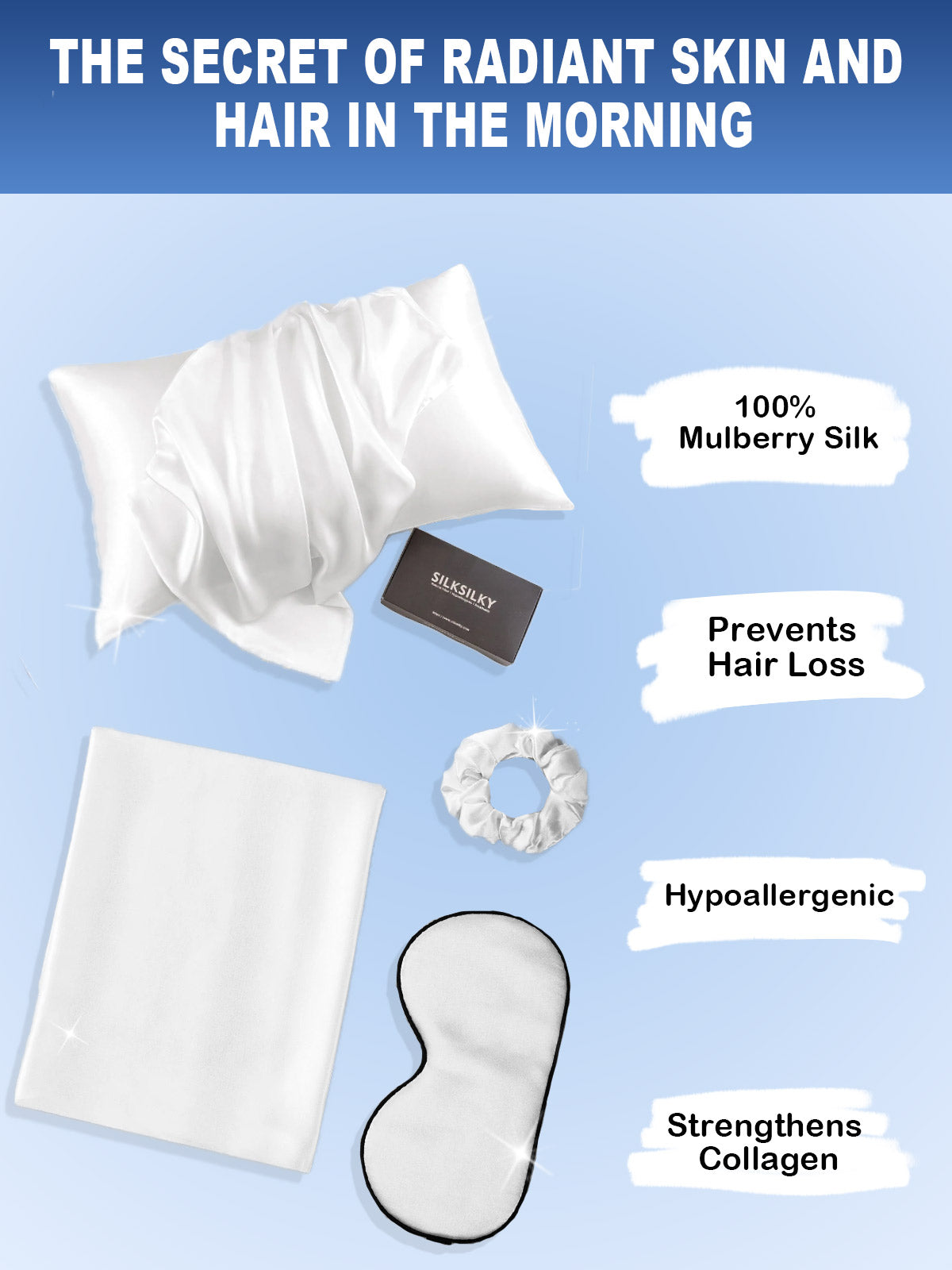 [White] SilkSilky-UK 19Momme Pure Silk Pillowcase Set 002