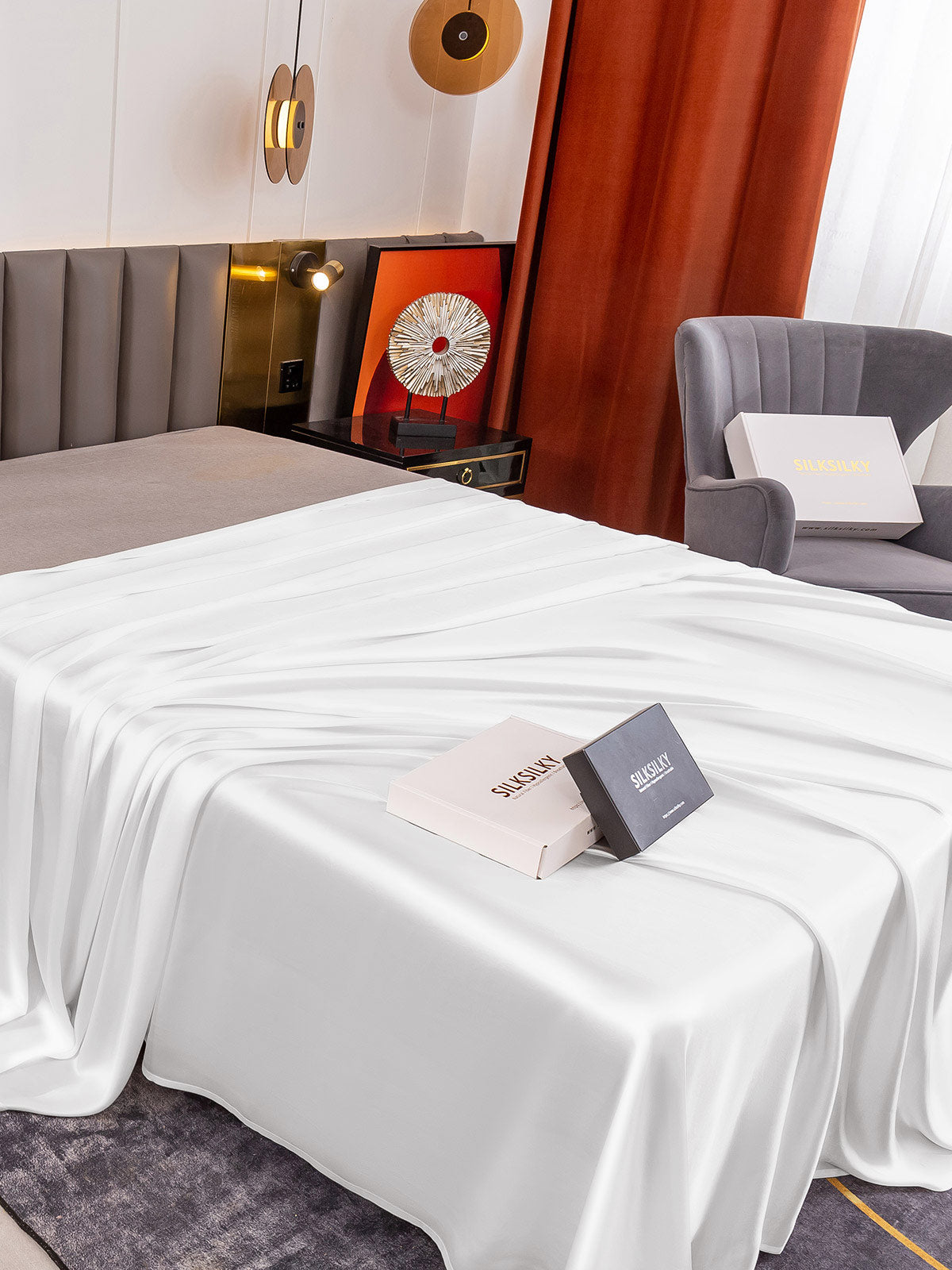 [White] SilkSilky-UK 19Momme Pure Silk Sheet 001