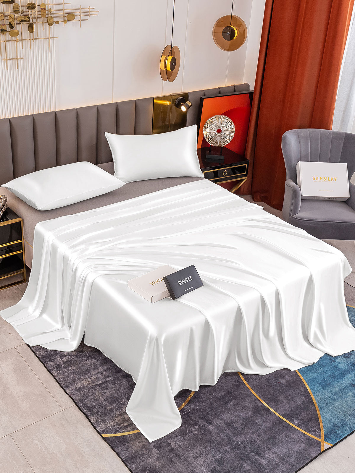 [White] SilkSilky-UK 19Momme Pure Silk Sheet 001