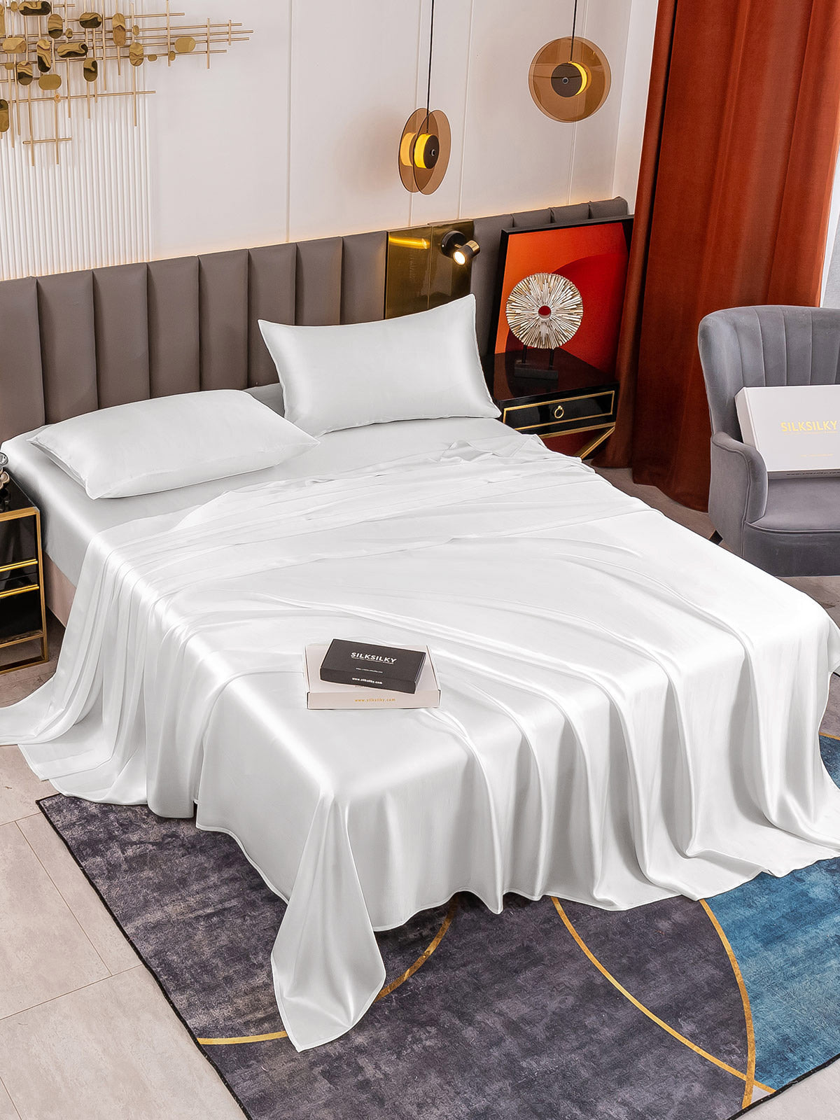 [White] SilkSilky-UK 19Momme Pure Silk Sheet 001