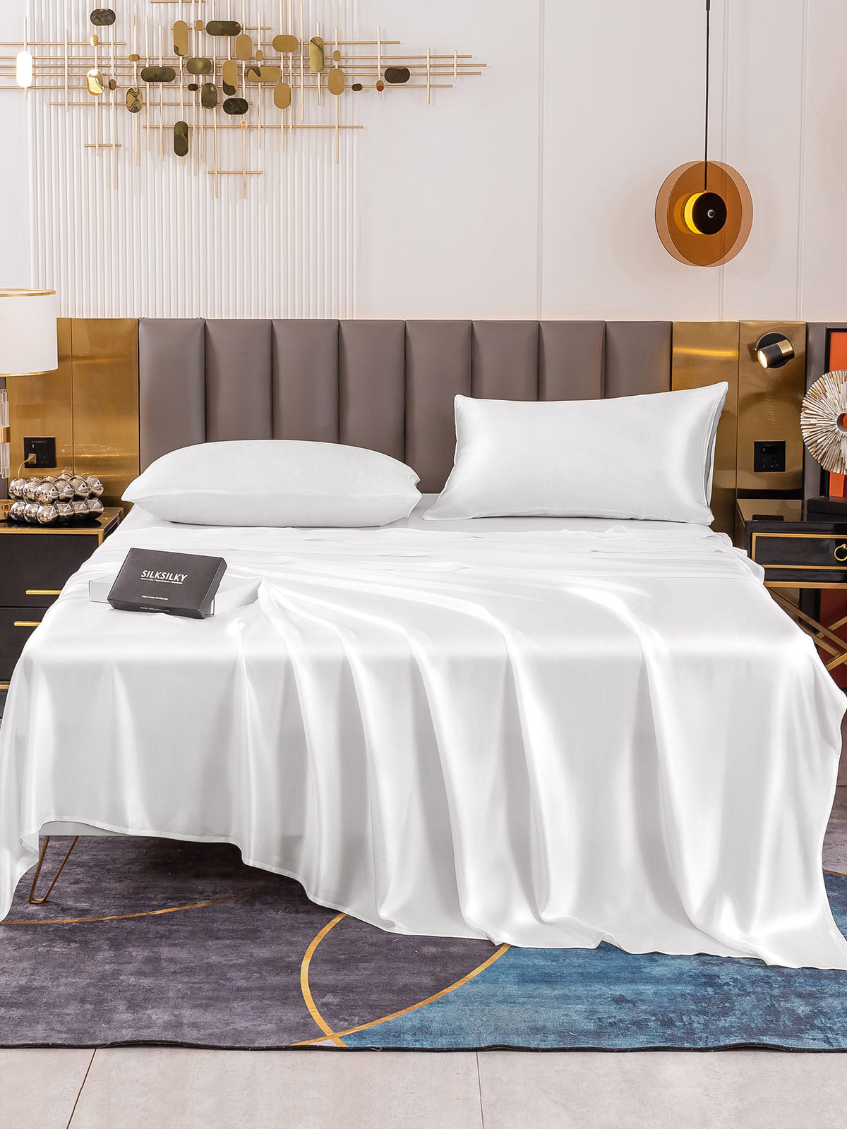 [White] SilkSilky-UK 19Momme Pure Silk Sheet 002