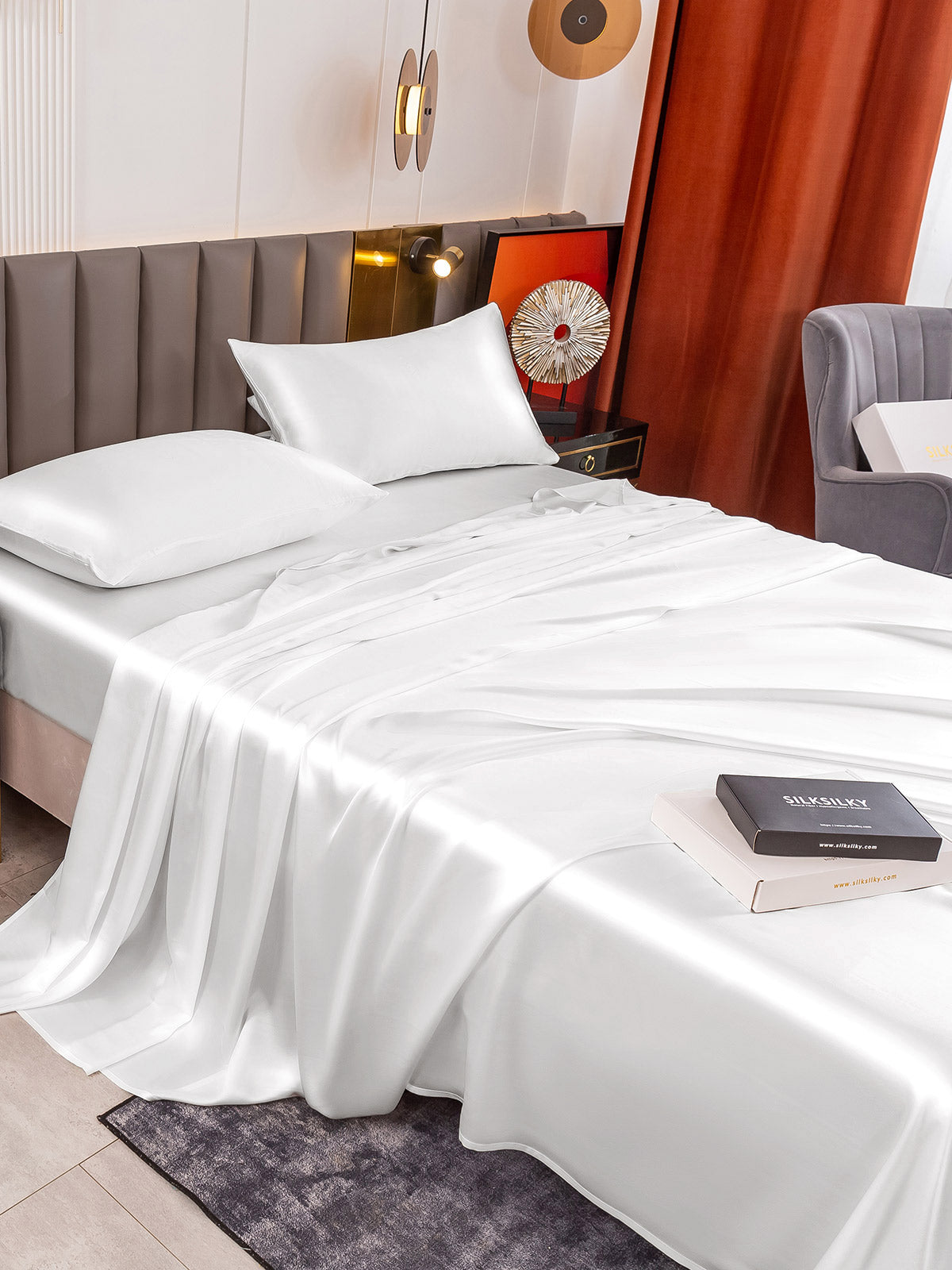 [White] SilkSilky-UK 19Momme Pure Silk Sheet 003