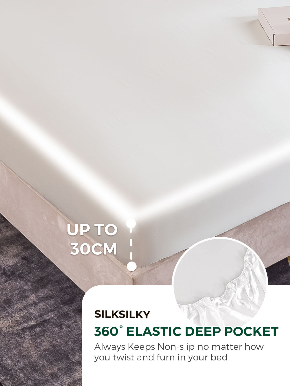 [White] SilkSilky-UK 19Momme Pure Silk Sheet 004