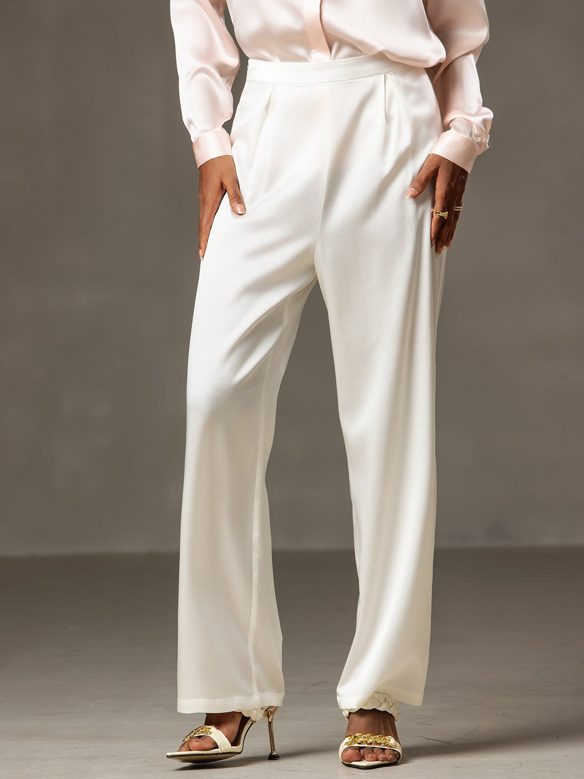 [White] SilkSilky-UK 19Momme Silk Womens Pants 001