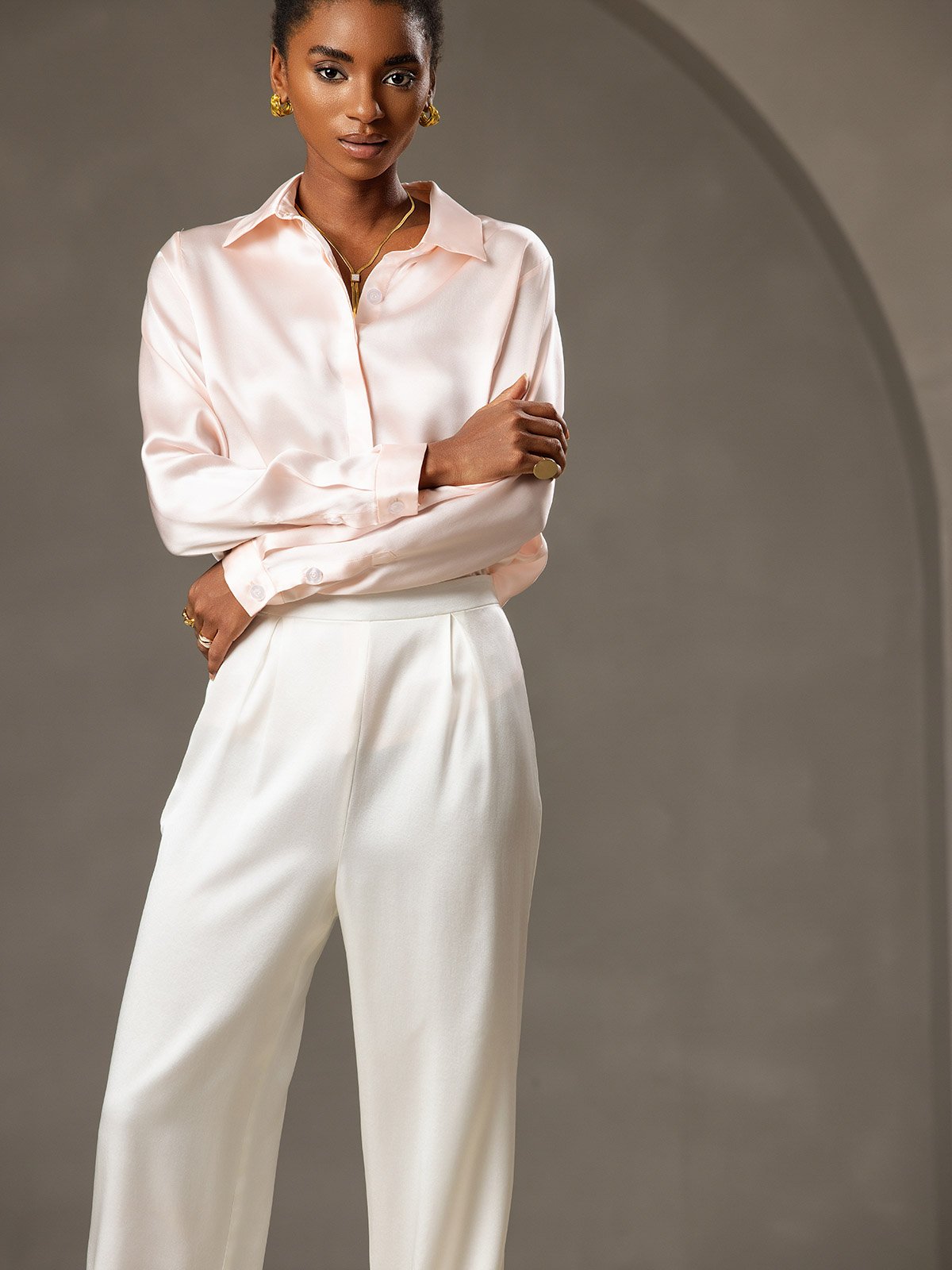 [White] SilkSilky-UK 19Momme Silk Womens Pants 003