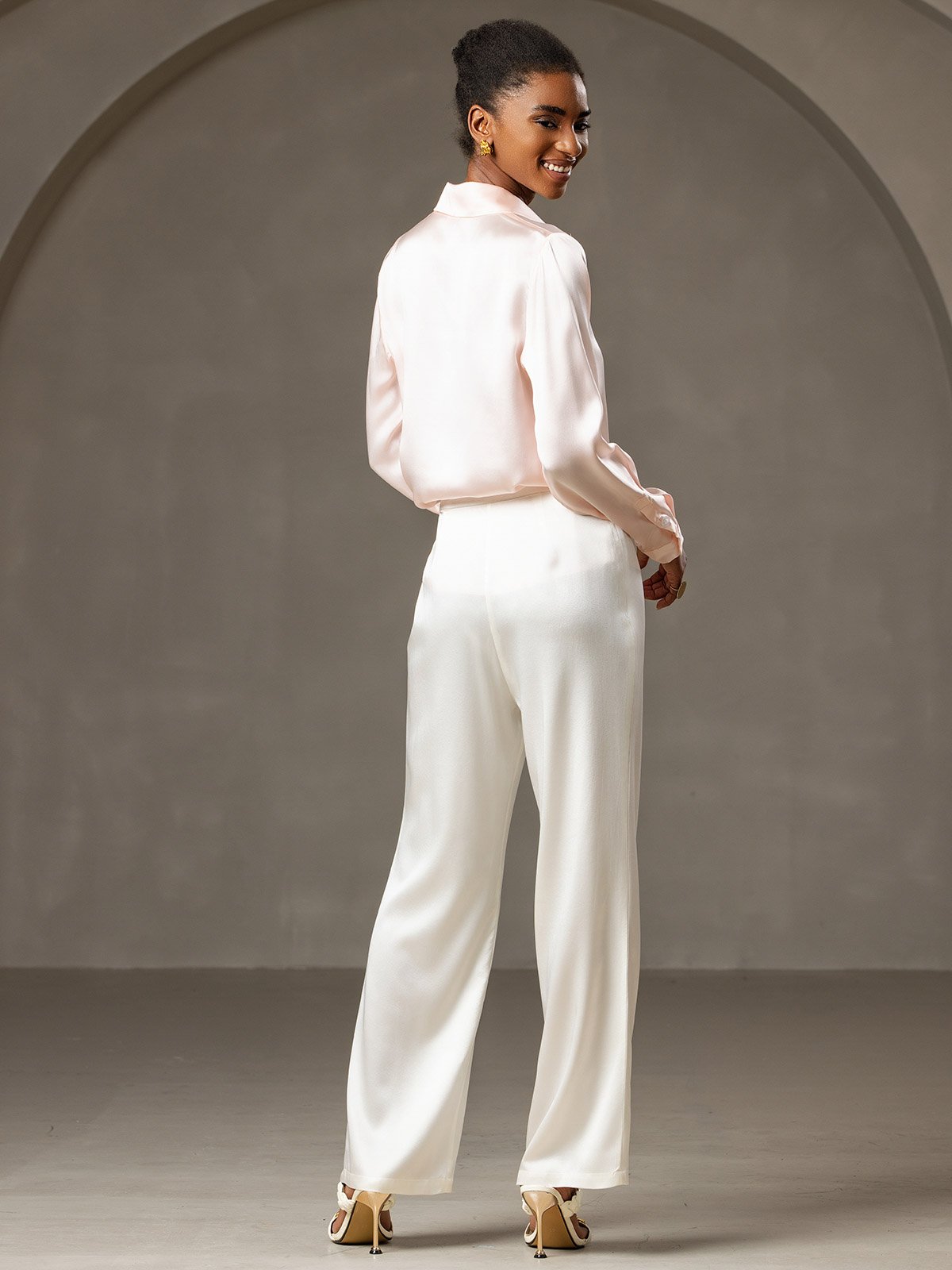 [White] SilkSilky-UK 19Momme Silk Womens Pants 004